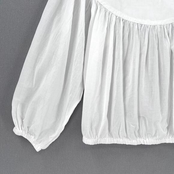 ENZA COSTA  Bubble Crop Top Womens Medium White Cotton 3/4 Sleeve Blouse NEW - Picture 5 of 10